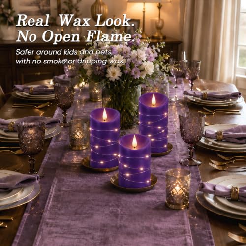 Purple Flameless Candles with String Lights