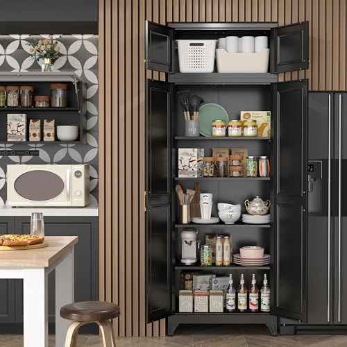 90”Metal Pantry Storage Cabinet with Doors & 4 Adjustable Shelves