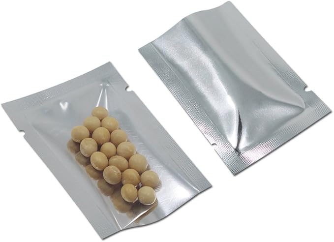 Silver Aluminum Foil Pouch Heat Seal Front Window Plastic Mini Open Top Flat Vacuum Packaging Mylar Bag Food Small Sample Mylar Storage with Tear Notch (100, 14x20cm(5.5x7.9 inch))