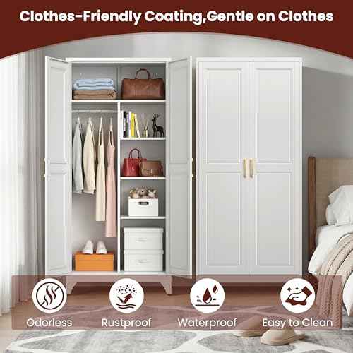71" Tall Wardrobe Closet with 2 Doors and Hanging Rod