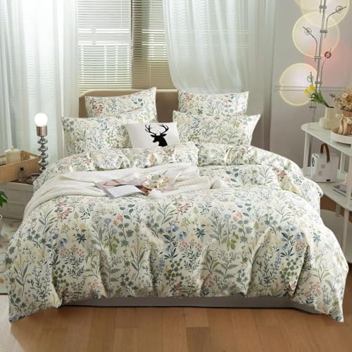 Botanical Floral Comforter Set Twin XL Fluffy Soft Garden Style Cute Floral Bedding Comforter Vintage Botanical Flowers Comforter with 2 Pillowcases Aesthetic Wildflower Cottagecore Comforter Set