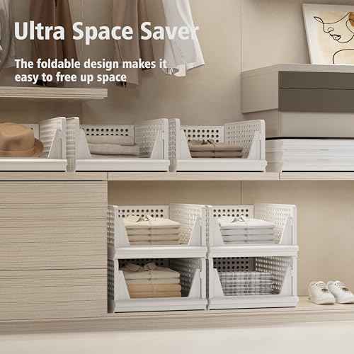 5 Pack Closet Storage Bins Stackable Organizer Drawer Shelf (5 Count)