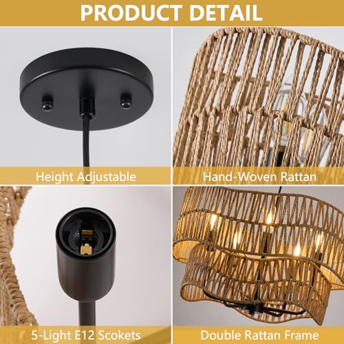 19.68" Large Rattan Chandelier