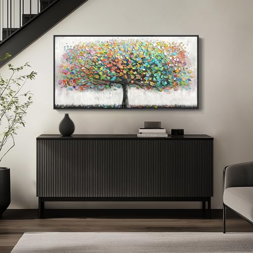 Large Framed Tree of Life Colorful Wall Art