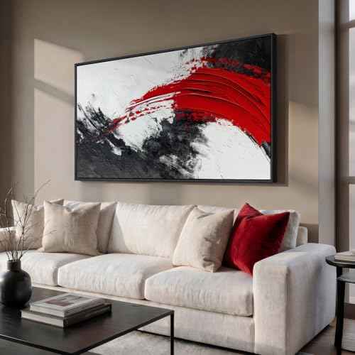 Extra Large Framed Red Black White Abstract Wall Art for Living Room