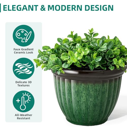 Autodaya 15" Large Planters For Outdoor Plants Set Of 2 Plastic Flower Pots (2 Count)