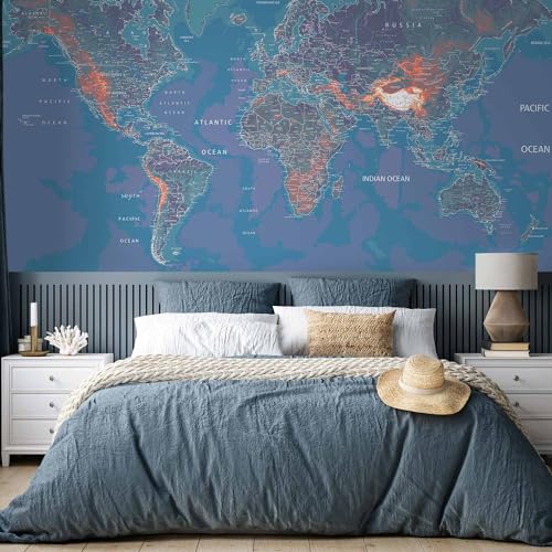Wall Mural World Map 138x101 in (96.44 Sq Ft)