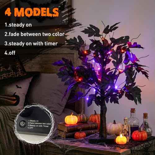 Halloween Tree Lights with Black Leaves Halloween Decorations