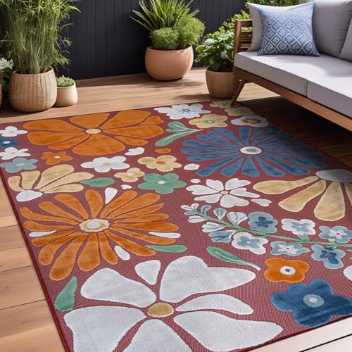 Outdoor Rug 8x10 Modern Floral Tropical Area Rugs for Outdoor and Indoor Patio Easy to Clean Non Shedding Living Room Porch Garden Washable Outside Carpet (80 Sq Ft)