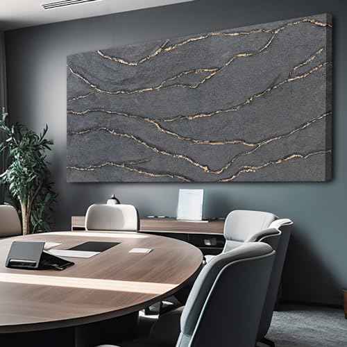 Canvas Wall Art Hand Painted Large Gold and Grey Abstract Painting Textured Wall Decor 29"x58" Home Artwork Decoration for Living Room Office Bedroom Dining Room