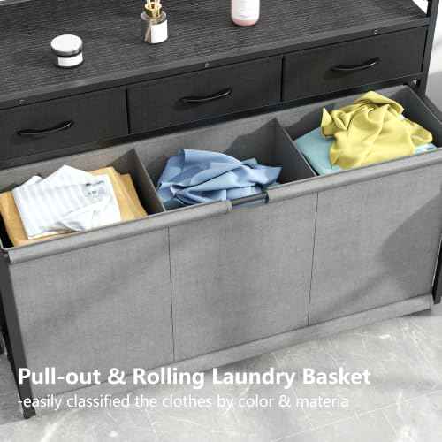 Laundry Hamper Laundry Basket with 3 Section Pull
