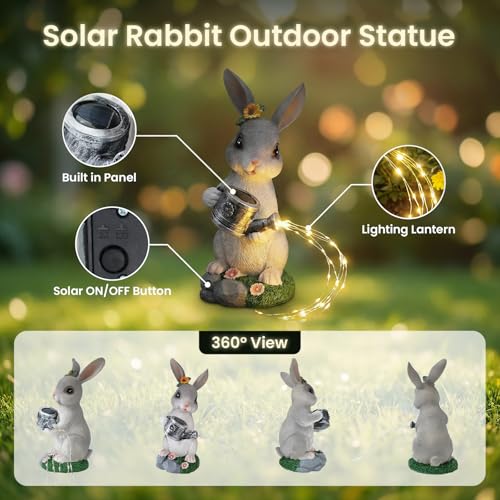 Solar Rabbit Garden Statues Outdoor Decor