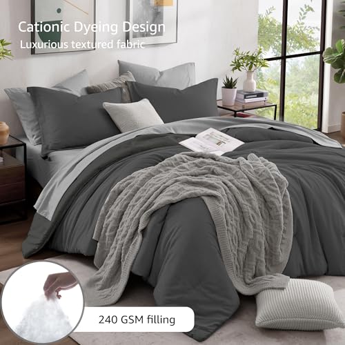 Full Size Comforter Set 7 Pieces Dark Grey Bed in a Bag