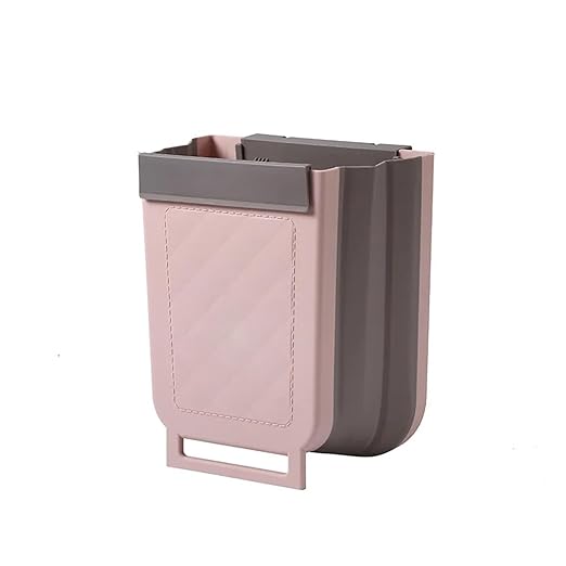 Collapsible Hanging Kitchen Trash Can Hanging Telescopic Folding Trash Can 1pc Multifunctional Cabinet Door Sorting Bin for Kitchen and Car(Pink)