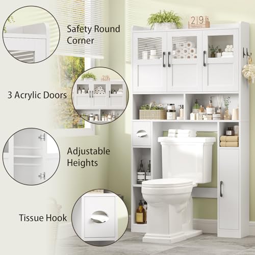 Farmhouse Over The Toilet Cabinet with 3 Acrylic Doors