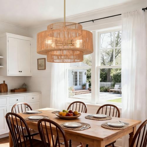4-Light 3-Tier Rattan Chandelier