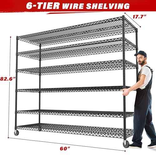 6 Tier Wire Shelving Units with Wheels (2 Count)