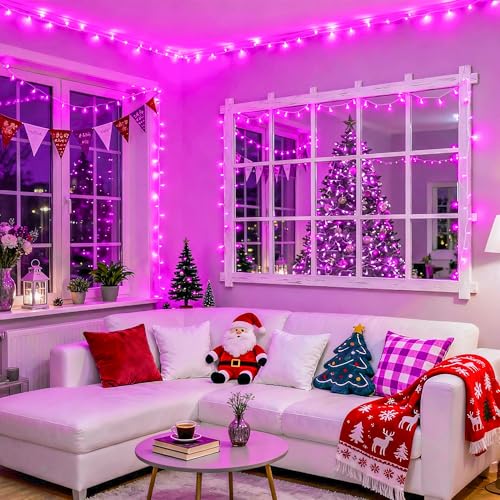 8 Modes 163ft 500 LED Pink Christmas Lights with Remote (163 Foot)
