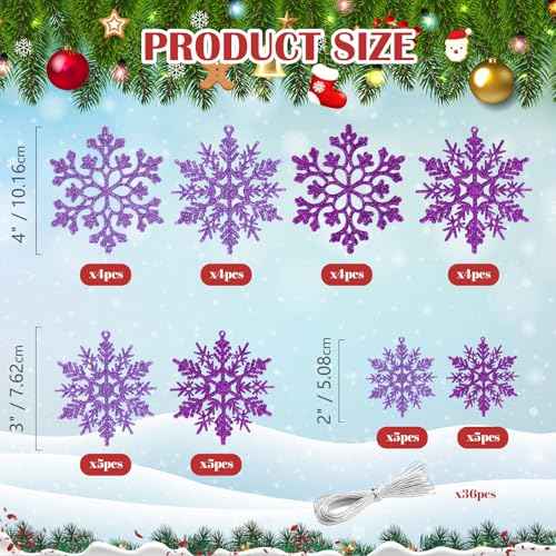 36pcs Purple Christmas Snowflake Ornaments (36 Count)