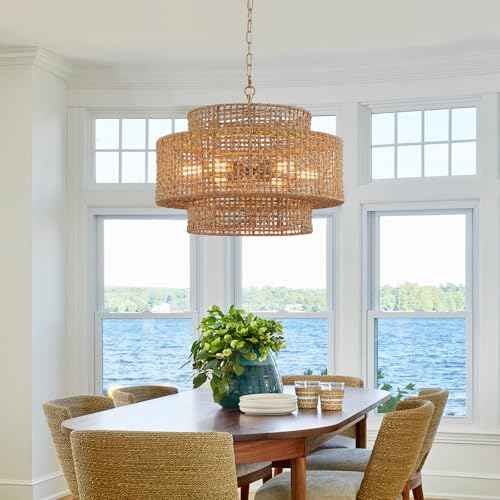 23.8" Gold Rattan Chandelier