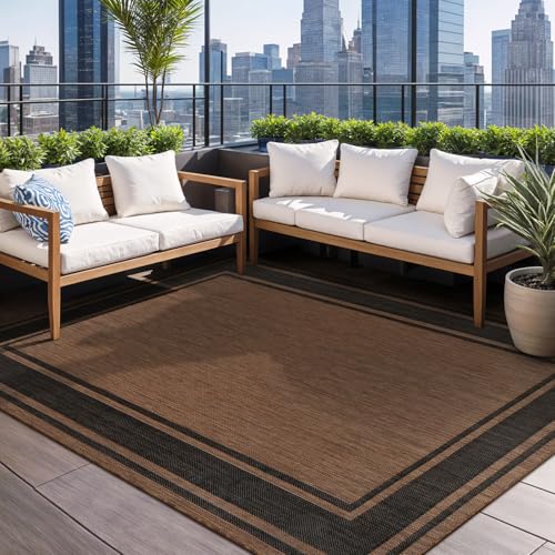Outdoor Rug 5x7 Modern Bordered Area Rugs for Indoor and Outdoor Patio Deck Porch Garden Waterproof Weather Sun Resistant Washable Outside Carpet (35 Sq Ft)