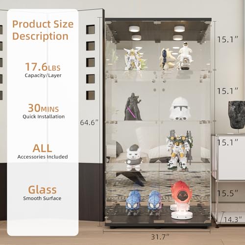 Black Glass Display Cabinet with LED&Mirror