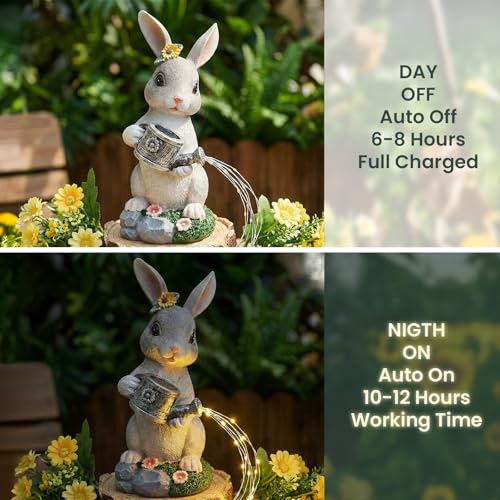 Solar Rabbit Garden Statues Outdoor Decor