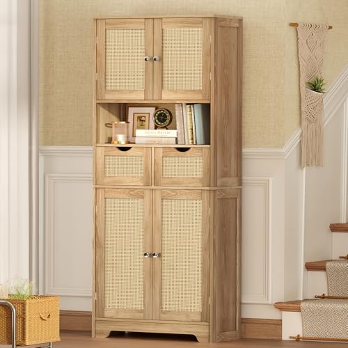 Tall Storage Cabinet with 2 Drawers & Adjustable Shelves