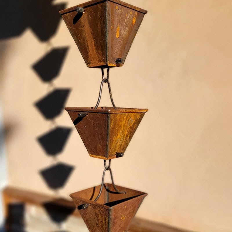 Nutshell Stores Medium Square Cups Rain Chain - Weathered Steel - 11 Feet