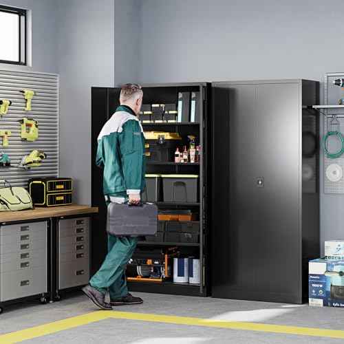 Metal Garage Storage Cabinets with Lock Door and Adjustable Shelves