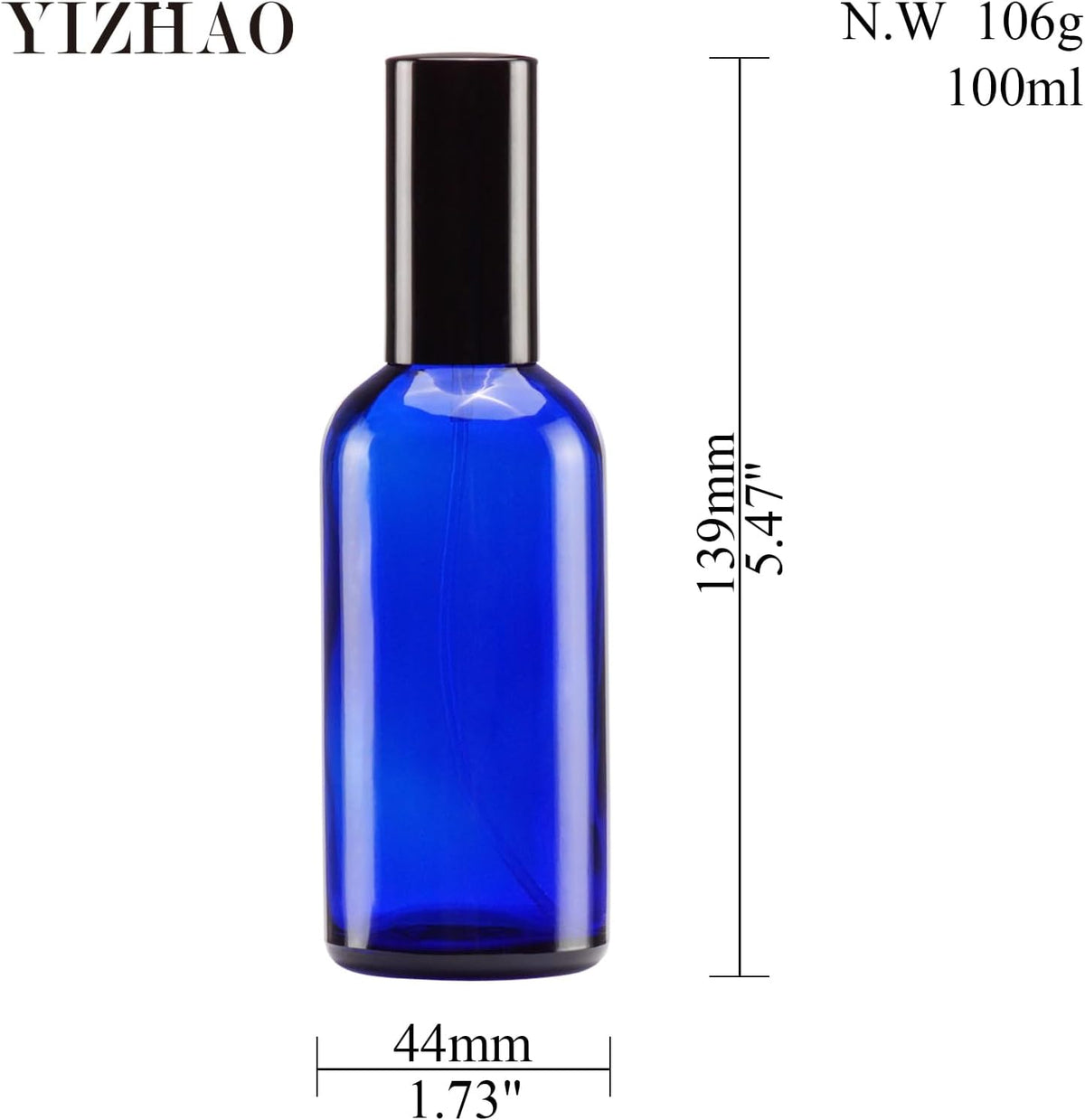 YIZHAO Blue Glass Spray Bottles 4oz, with Small Fine Mist Spray, Metal Cap, Refillable for Essential Oil,Travel,Cleaning,Perfume,Aromatherapy,Makeup – 4 Pcs