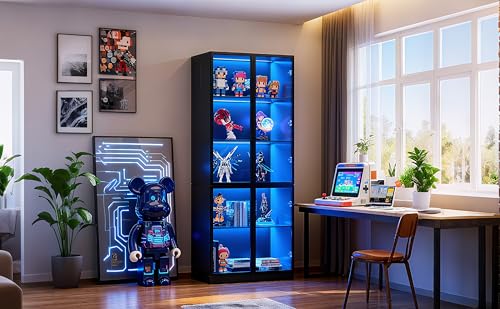 79'' Tall Glass Display Cabinet with LED Lights