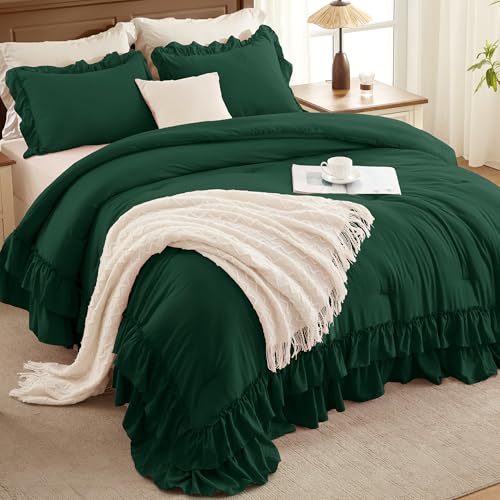 Dark Green Ruffle Oversized King Comforter Set