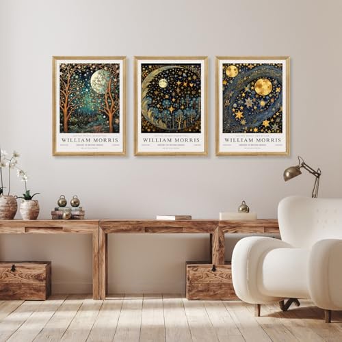 Wood Framed William Morris Moon Star Wall Art Set of 3 (3 Count)