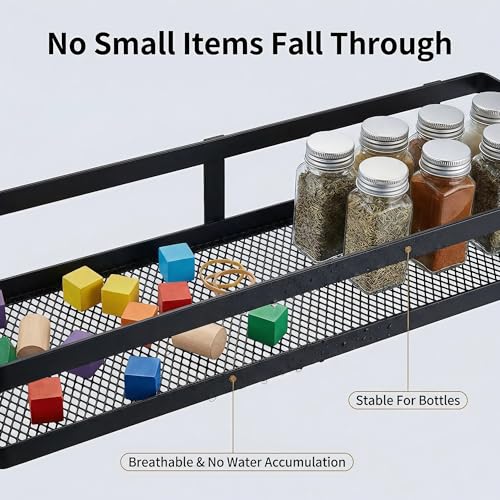 5-in-1 16.5" Extra Long Kitchen Organizer & Shower Caddy Set, Wall Mount Spice Rack with Paper Towel Holder, Utensil Holder & Soap Dish, Rustproof Mesh - Matte Black, Guardrail