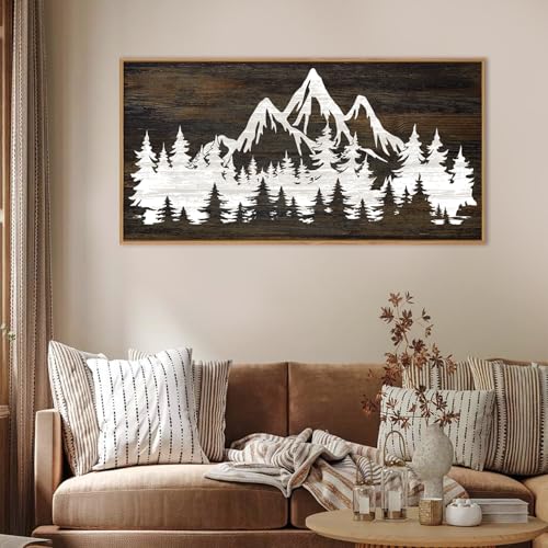 Large Mountain Tree Framed Canvas Wall Art