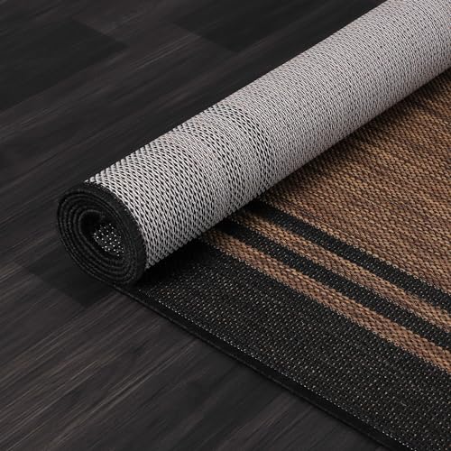 Bordered Outdoor Rug 9x12 Washable Outside Carpet for Indoor Patio Porch Waterproof Easy Cleaning Non Shedding Area Rugs Nut Brown 9 x 12