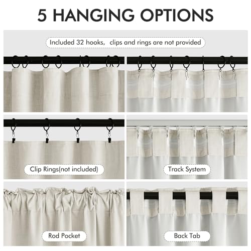 100% Blackout Back Tab Pleat Linen Curtains 50" Wx63 L