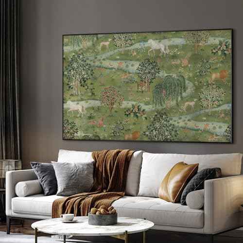 46"x72" Extra Large Framed Wall Art Medieval Fantasy Forest with Woodland Animals