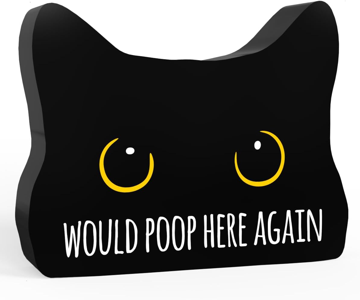 Would Poop Here Again Funny Bathroom Acrylic Decor Sign Black Cat Decor Cat Decor for Home Bathroom Cat Lover Gifts For Women Men