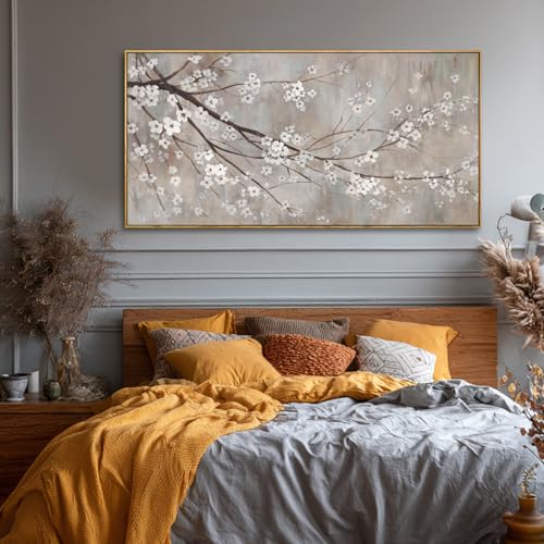 Flowers Wall Art Grey Pictures Wall Painting Large Framed Canvas Art Landscape Artwork for Dining Room Home 29"x 58" Ready to Hang