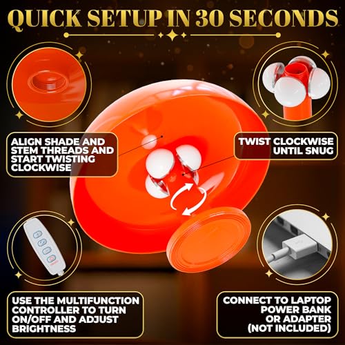 Orange Mushroom Table Lamp for Bedroom; ABS + PVC Build