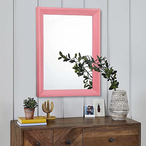 Rectangle Mirror with Wood Frame Modern Farmhouse Wall Mirrors Decor Large 20"x16" for Bedroom Bathroom Living Room Pink