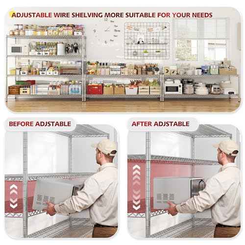 55.5''W Storage Shelves 2500LBS Wire Shelving Unit with Wheels Heavy Duty Metal Shelves for Storage Adjustable Garage Storage Rack Pantry Shelf Kitchen Shelving (3 Count)