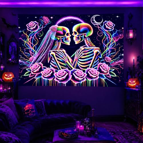 Halloween UV Tapestry Skeleton Couple Wall Art 78 x 59 Inch