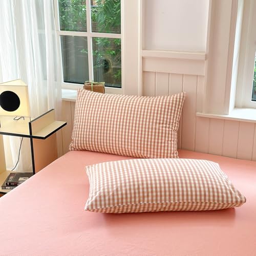Queen Comforter Set 3 Pieces Pink Gingham Comforter Modern Style Blush Plaid Comforter Set Fluffy Soft Farmhouse Gingham Bedding Grid Checkered Comforter Queen with 2 Pillowcases