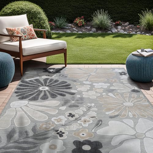 Outdoor Rug 9x12 Large Modern Floral Tropical Area Rugs for Outdoor and Indoor Patio Easy to Clean Non Shedding Living Room Porch Garden Washable Outside Carpet (108 Sq Ft)