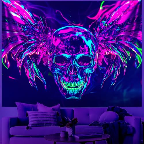 Blacklight Halloween Tapestry Horror Moon Night Scary Cemetery Pumpkin Lantern Halloween Tapestry Wall Hanging Skull Horror Poster Banners for Bedroom Livingroom