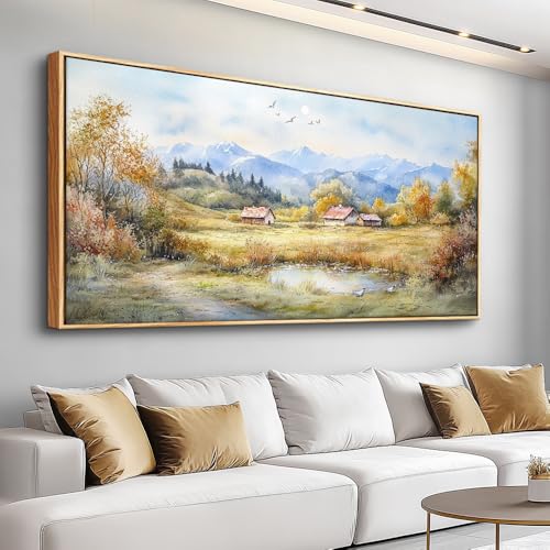 Canvas Wall Art For Living Room Farmhouse Dining Room Home Wall Decor For Bedroom Office Wall Decoration Rural Landscape Painting Wood Frame Prints Pictures Artwork Aesthetics 20"x40"