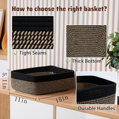 Large Shallow Organizing Baskets 15x11x5.1 Inches (4 Count)